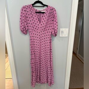 Faithfull the Brand pink polka dot midi dress size 6